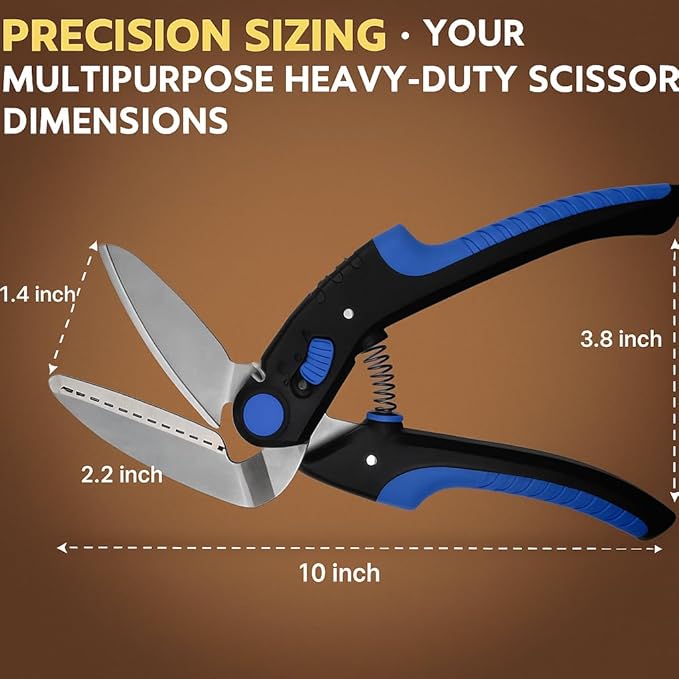 10In Multipurpose Heavy Duty Scissors竊똗tility Industrial Scissors- Stainless Steel with Serrated Blade, Perfect for Thick Fabrics, Leather, Cardboard, Wood, Carpets and Industrial Shears