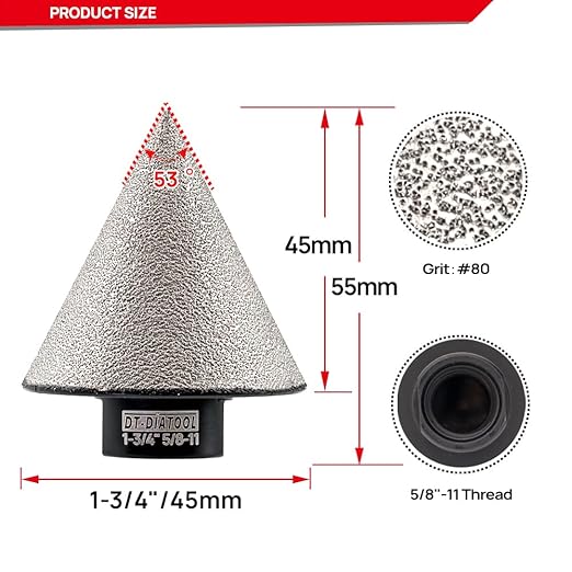 DT-DIATOOL Diamond Beveling Chamfer Bit 1-3/4 Inch, 2-Pack for Tile Porcelain Ceramic Granite Marble Existing Holes Enlarging Polishing Shaping Trimming Repairing