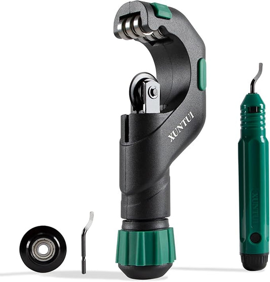 Copper Pipe Cutter Tool Set 3/16"-2" Outer Diameter, Tube Cutter for Copper,Brass,Aluminum&Stainless Steel, HVAC Metal Plumbing Tubing cutter Tool with Deburring Tools&Extra Blades(XT600616)