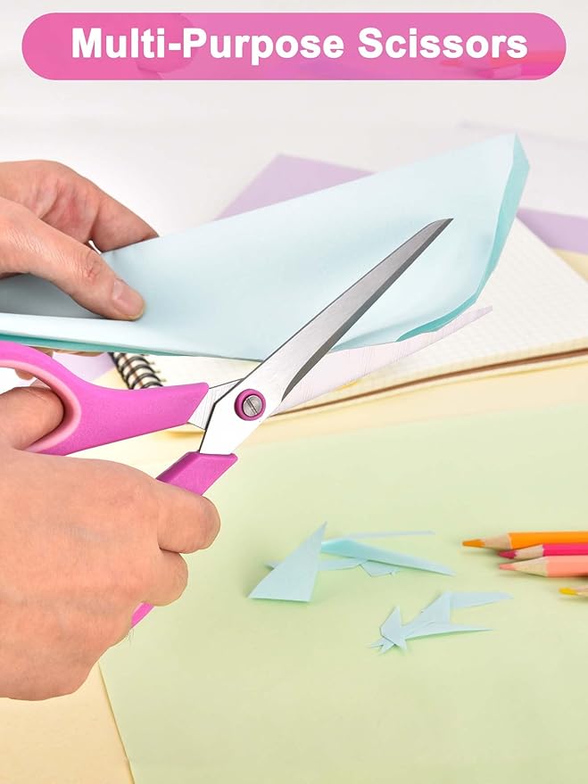 Craft Scissors Set of 4, Scissors All Purpose, Sharp Blades, Ergonomic Semi-Soft Rubber Grip, Suitable for Office, Home, School, Sewing, Fabric, Art Craft Supplies, 9.6", 8.5", 6.4", 5.5"