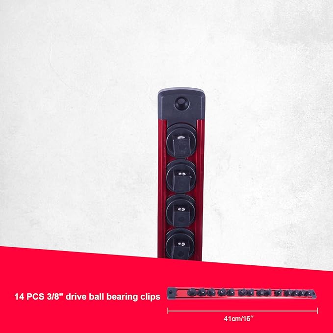Magnetic Socket Holder Organizer Set: 6-Piece 1/4, 3/8, 1/2 Drive Socket Trays Socket, 360째 Swivel Clips Socket Holder Kit, For Automotive Mechanic Garage (Black Red Green)