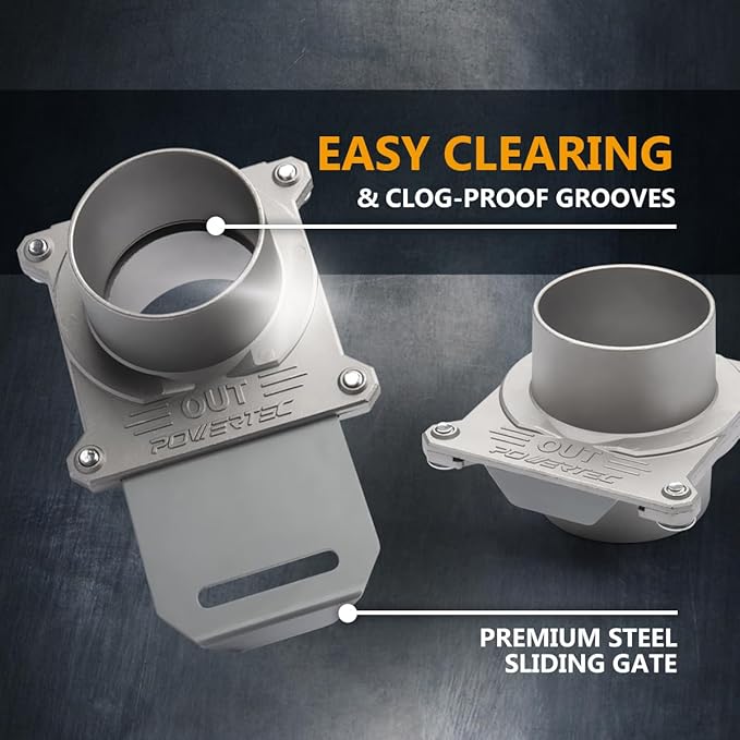 POWERTEC 70325-P2 Blast Gate 2-1/2 Inch, w/Anti Clog and Air Leak Seal for Dust Collection, 2 PK