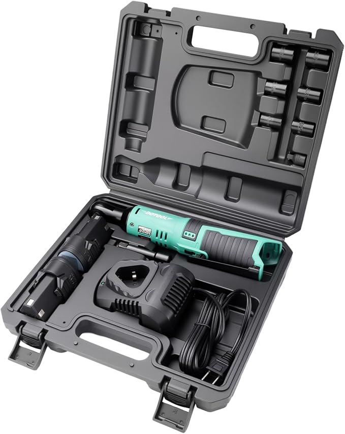 3/8'' Cordless Electric Ratchet Wrench Set,40Ft-Lbs,12V Power Ratchet Wrench Kit with 2 X 2.0Ah Battery, Variable Speed Trigger,6pcs Standard Sockets,1/4'' Adapter,3 inch Extension Bar