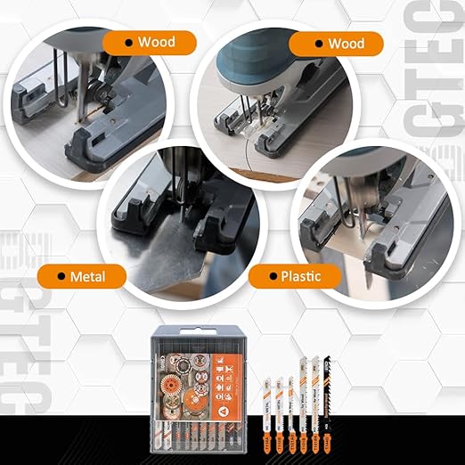 20PCS T Shank Jigsaw Blades Set - BGTEC HCS(SK5) Jig Saw Blades for Wood, Plastic Cutting(T144D)