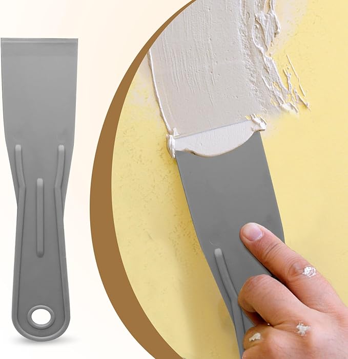 6pcs Flexible Plastic Putty Knife Set - 1.5 Inch Wide Scraper for Wall Repair, Spackling, Drywall Taping & Painting Projects (Grey)