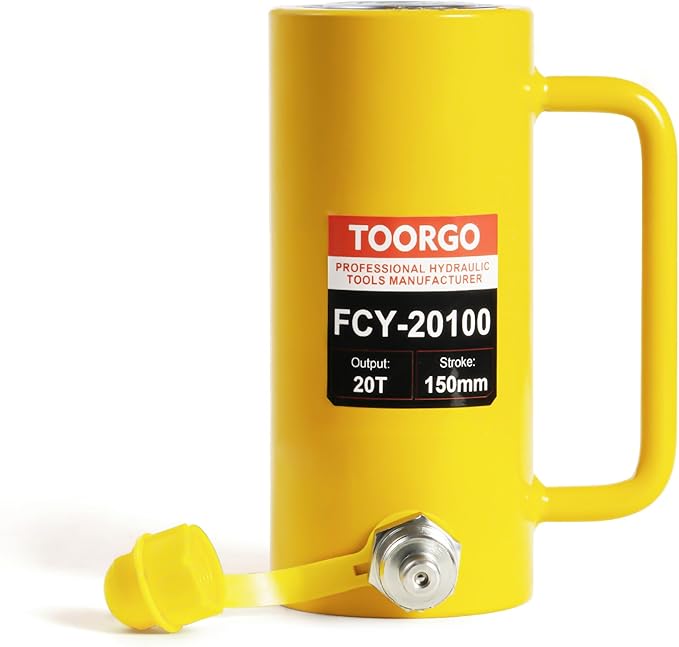 20T 4Inch Stroke Porta Power Single Acting Lifting Cylinder for Shipbuilding, Machinery and Industry,Automatically Retract Split Hydraulic Cylinders Jacks, Yellow