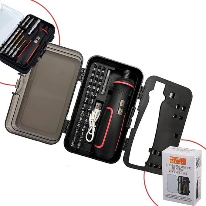 Electronic Precision Screwdriver Set LED Lights 41pcs in 1 Case S2 Alloy Steel HRC 56 Hardness Bits Space-saving Built-in 2000mAh Li-on Battery Easy Install or Remove (9907)