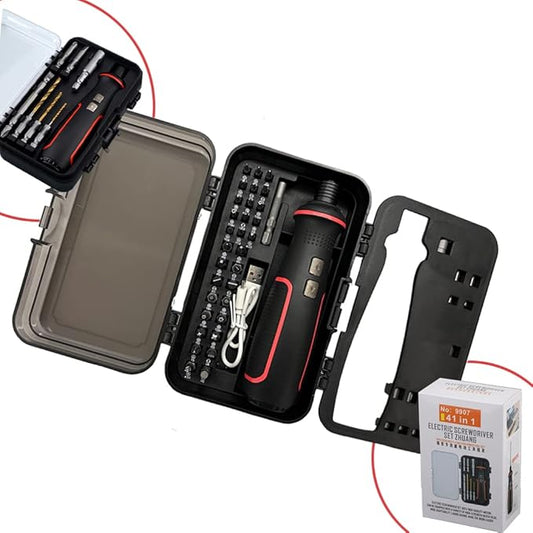 Electronic Precision Screwdriver Set LED Lights 41pcs in 1 Case S2 Alloy Steel HRC 56 Hardness Bits Space-saving Built-in 2000mAh Li-on Battery Easy Install or Remove (9907)