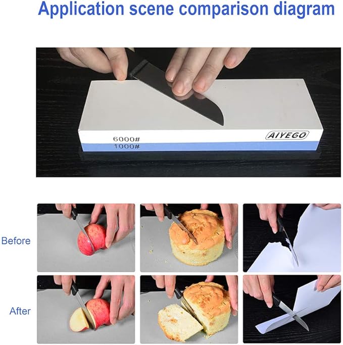 Knife Sharpening Stone, 2 Sided Grit 1000/6000 Whetstone Set with Non-slip Silicone Base for Home Kitchen(Blue&White)