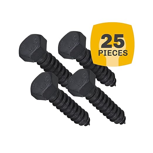 1/2" x 2?? 25-Piece Black Lag Bolts, Rustproof 4-Layer Ceramic BLAKOTE, 2X Protection of Galvanized Lag Screws, for Decks Pergolas by Makers Bolt
