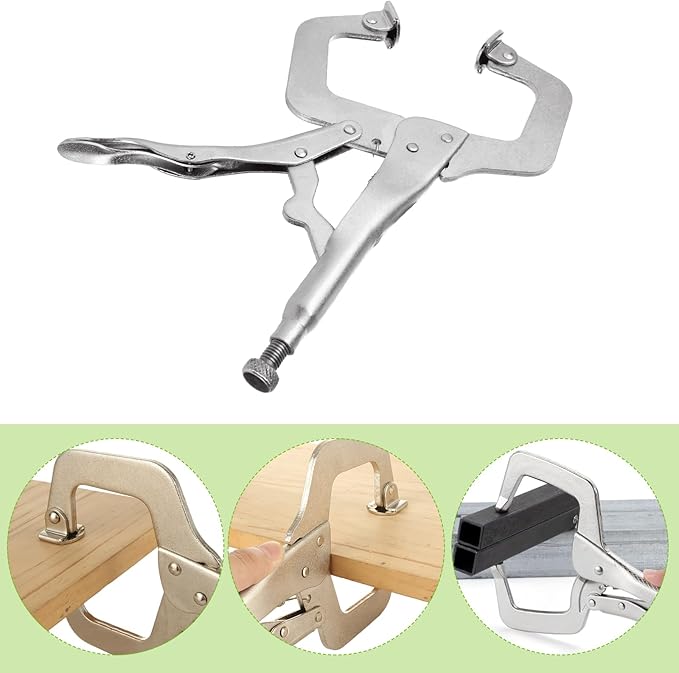 SHUESS 5 Pcs C Clamp Locking Pliers 11 Inch Vise Grip Clamps, Adjustable Welding Clamp with Regular Tip and Swivel Pad for Woodworking, Carpentry, Cabinetry, Welding and Repair