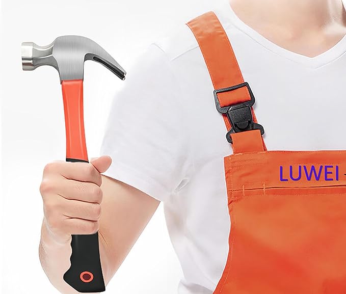 Forged Steel Claw Hammer, 1 Pcs 21 Oz Tack Stubby Hammer with Leather Handle for Pulling Out and Driving Nails (M)