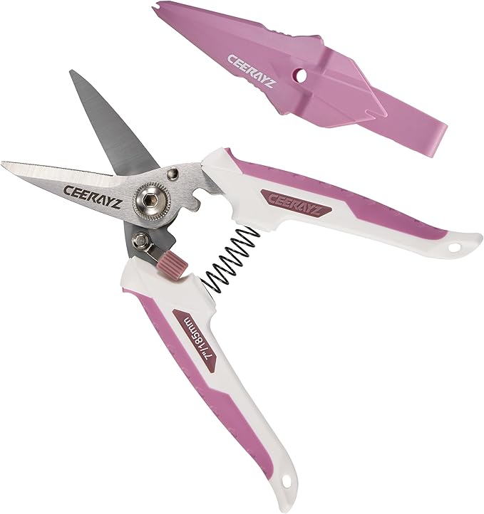 7" Scissors All Purpose, Heavy Duty, Multipurpose, for DIY Projects, Office, Production Lines, Pruning, with Protective Sheath (White/Pink)