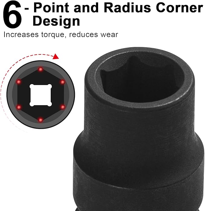 JETECH 1/2 Inch Drive 13mm Standard Impact Socket, Chrome Molybdenum Alloy Steel, 6-Point Design, Metric