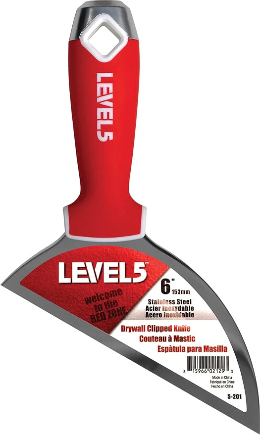 6" Clipped Drywall Pointing Knife - LEVEL5 | Metal Hammer End | Pro-Grade Finishing Tools | Sheetrock Gyprock Plasterboard Mud | 5-201
