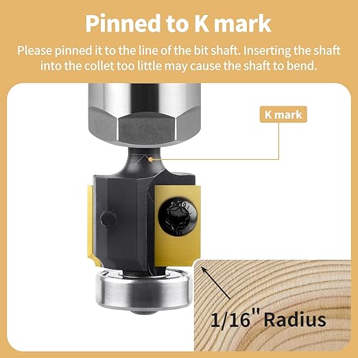 1/16" Radius Insert Roundover Router Bit 1/4" Shank, Replaceable Carbide Insert Edge Forming Roundover Bit Bead Rounding Over Edging Bit Wood CNC Router Bits
