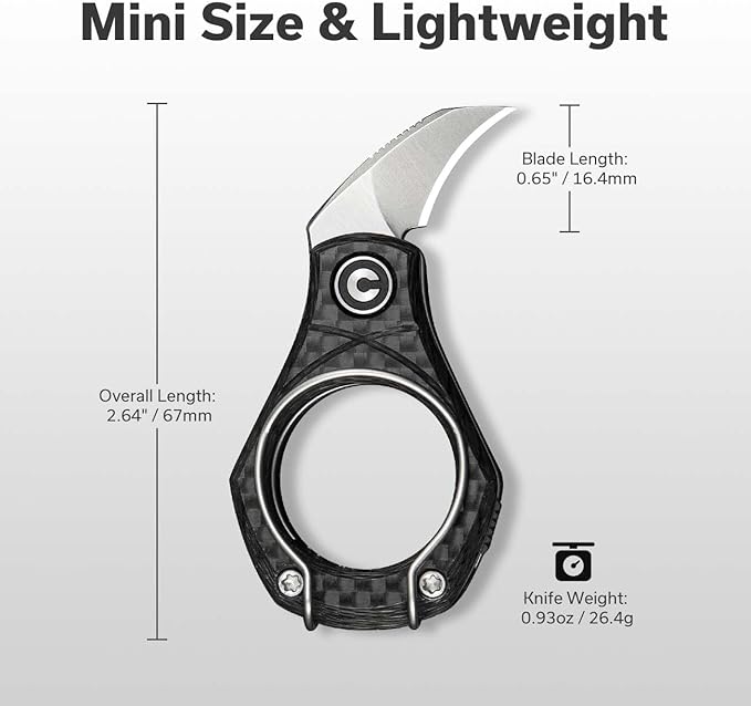 CIVIVI Pyrus Mini Keychain Knife (1 Piece), Small EDC Pocket Folding Box Cutter with 14C28N Blade & Carbon Fiber Ringed Handle, Christmas Stocking Stuffers Gift for Men Women C23038-3