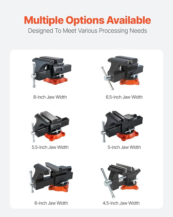 VEVOR Bench Vise, 5.5" Jaw Width, 5.5" Max Jaw Opening Multipurpose Vise with 360째 Swivel Locking Base, 2.8" Throat Depth, Heavy Duty Ductile Iron Workbench Vise, Two-Way Jaws for Clamping Round Pipes