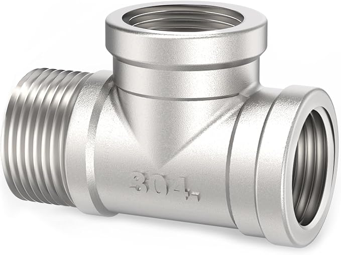 ChillWaves 304 Stainless Steel Pipe Fitting, Male Run Tee 1-1/2" NPT Female x 1-1/2" NPT Female x 1-1/2" NPT Male Thread Adapter(1-PACK)