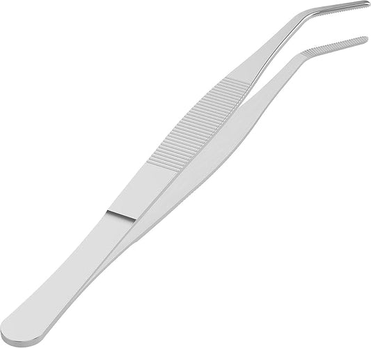 5 Inch Stainless Steel Tweezers, Curved Round Blunt Serrated Tip, Perfectly Aligned, 3/64 Inch Thickness Stainless Steel, Multipurpose Daily Garden Home Lab Craft Repairing Tool