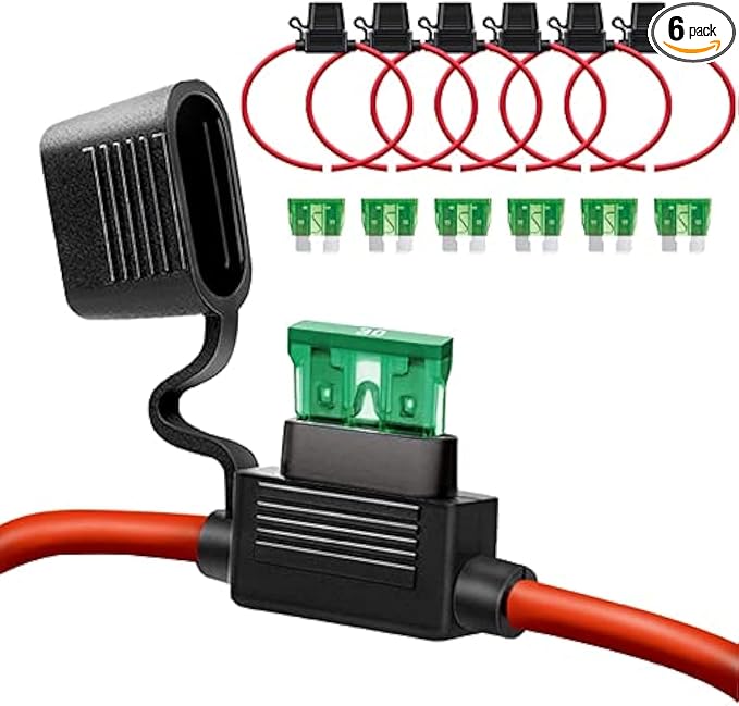 12 AWG Inline Fuse Holder - 12 Gauge Fuse Holder for 30A Blade Fuse (6 Pack)