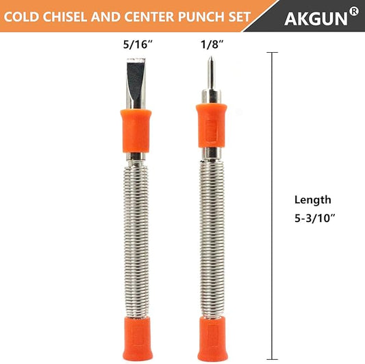 2-Piece Hammerless 5/16-Inch Cold Chisel and 1/8-Inch Center Punch Set, Spring Loaded Rivet Removal Set for Metal Wood