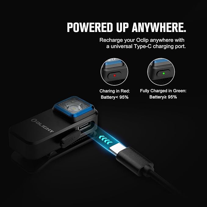 OLIGHT Oclip Rechargeable EDC Flashlight 300 Lumens Dual Sources Compact Pocket Clip Light, Convenient USB C Charging, Magnetic Flash Lights for Working, Cycling, Emergency, Signaling Tool(Black)