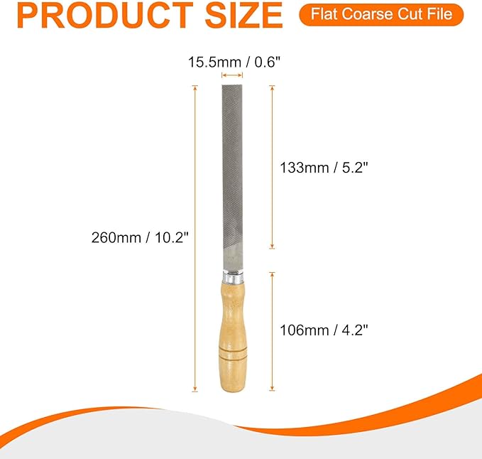 HARFINGTON Flat Coarse Cut File 6" Double Cut Teeth High Carbon Steel Hand Rasp File with Wood Handle for Metal Wood Deburring Removing