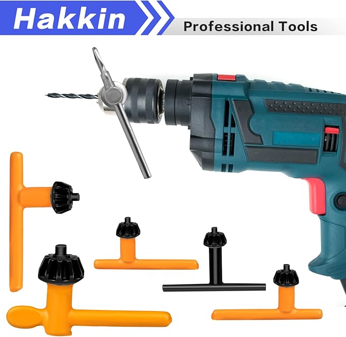 Hakkin 6 Sizes Drill Chuck Key Wrench, 3/4" 5/8" 1/2" 3/8" 1/4" 5/32" Carbon Steel Heavy Duty Thumb Handle Replacement Drill Chuck Key Wrench, Electric Drill Clamping Tool