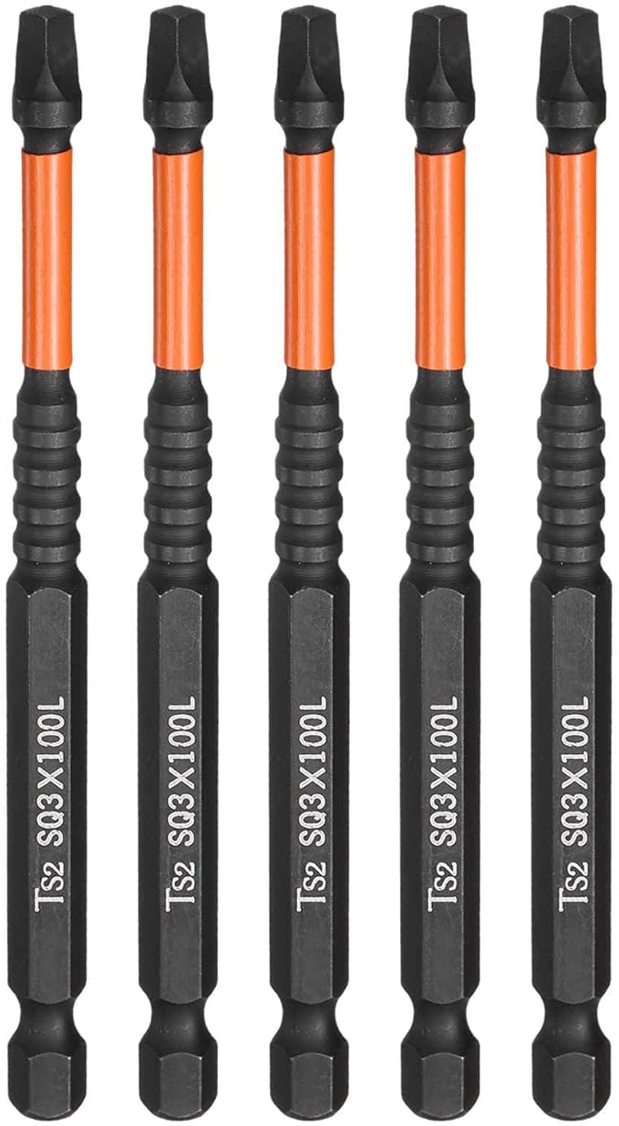 HARFINGTON 5pcs Square Head Screwdriver Bits 1/4" Hex Shank SQ3 Magnetic Head 4" Length S2 Steel Screw Driver Drill Bit for Repair Work Electric Screw Driver