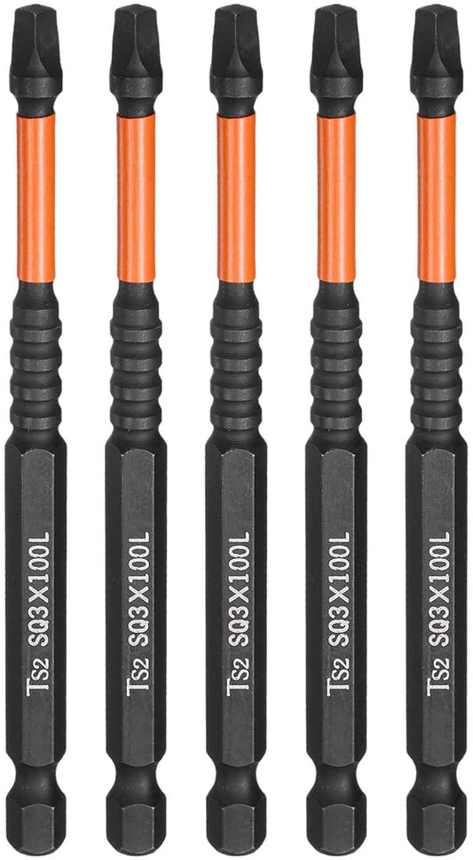 HARFINGTON 5pcs Square Head Screwdriver Bits 1/4" Hex Shank SQ3 Magnetic Head 4" Length S2 Steel Screw Driver Drill Bit for Repair Work Electric Screw Driver