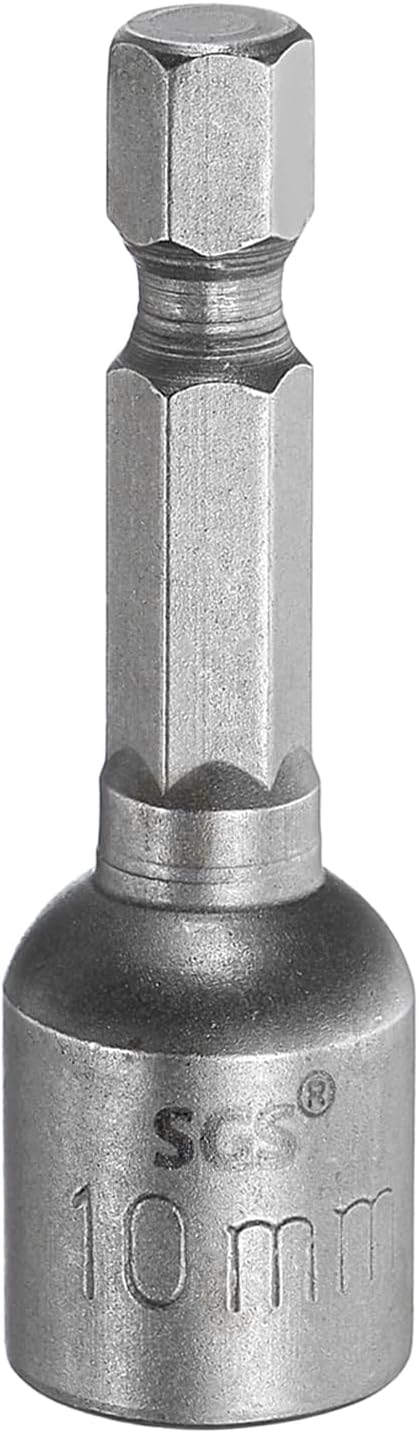 HARFINGTON Nut Driver Drill Bit 10mm Metric Socket 1/4" Hex Shank 1.89" (48mm) Long Magnetic 6-Point Sockets Quick Change CR-V Steel Bolt Setters for Power Drill Drivers