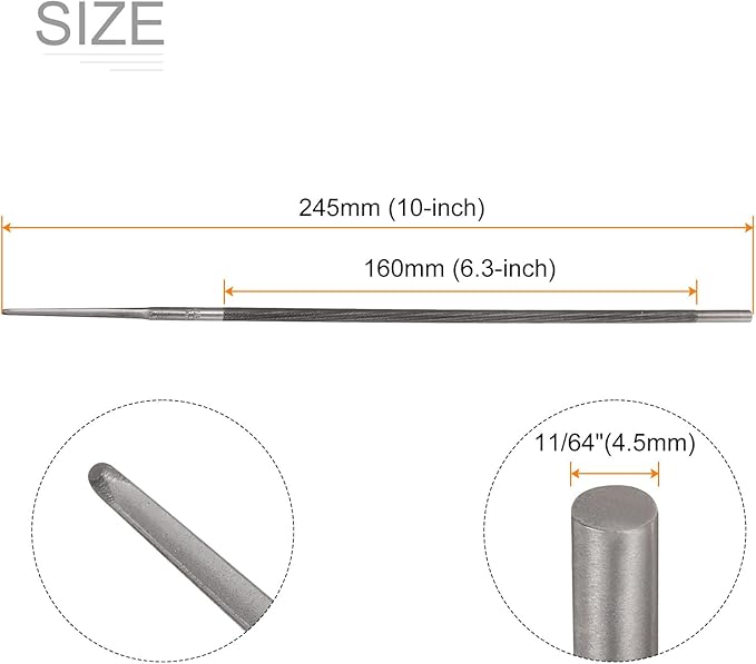 HARFINGTON Chainsaw File, 11/64"(4.5mm) Round Sharpening Hand Files Tool with Spiral Cut for Chain Chainsaw Sharpening, Grinding