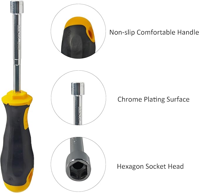 2PCS 7mm Socket Wrench Screwdriver, High-Carbon Steel Hex Nut Driver with Comfort Grip Handle for DIY Repairs & Hand Tools