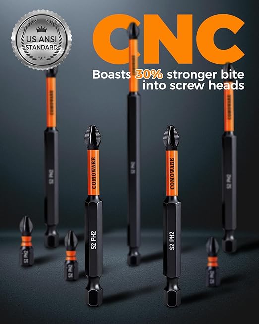 COMOWARE 12pcs Phillips Head Drill Bits #2, S2 Steel 1/4" Hex Bit Set, Anti Slip Screwdriver Bits, 1-6" Length, CNC Tip Magnetic Drill Bit, Impact Hex Bitss Sets For Electronic Devices Disassembly