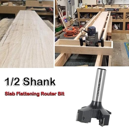 Slab Flattening Router Bit 1/2 Shank, 4-Flute 2" Cutting Dia, Insert Carbide CNC Spoilboard Surfacing Router Bit, Wood Planer Planing Bit for Flycutter/ Slab Leveler/ Rabbeting by SICWOOD