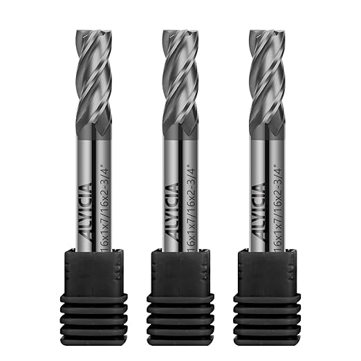 3PCS 7/16" Carbide Square End Mills Set 4 Flute AlTIN Coated CNC Milling Bits for Alloy Steels, Hardened Steels, Cast Iron