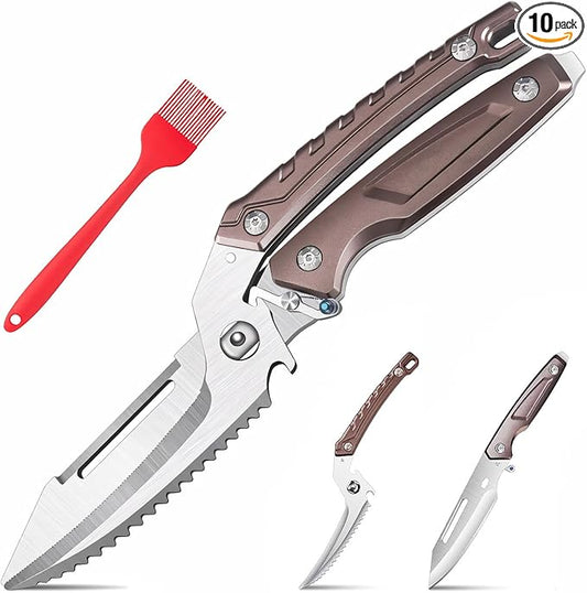 All Purpose Heavy Duty Kitchen Scissors for Food, Detachable Dishwasher Safe Poultry Shears with Spring-Loaded Chicken Bone Cutter (Brown)
