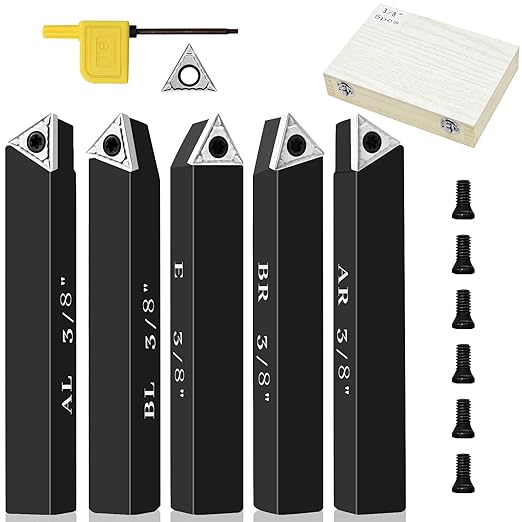 3/8" Indexable Carbide Turning Inserts Holder Set for Machining Lathes, 5 Pcs Set Metal Lathe Tools Inserts Bits with Carbide Inserts TCMT110204.