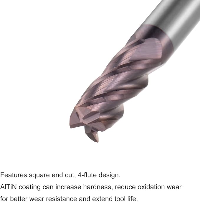 uxcell Square Nose End Mill, 6mm Tip Dia Solid Carbide AlTiN Coated CNC Router Bits 4 Flute Spiral Milling Cutter HRC55 with 6mm Shank 50mm (2-inch) Length