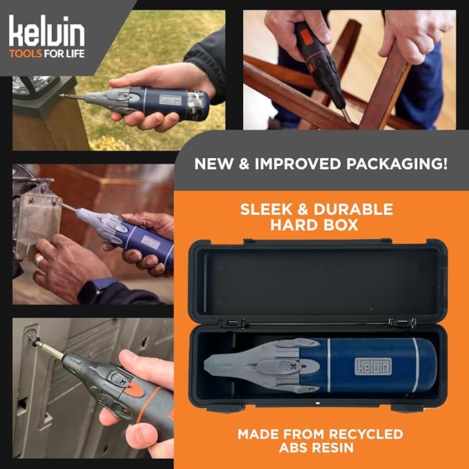 Kelvin Tools Retractor Auto Advance ??Automatic All-in-One Screwdriver, Multi-Head Autoloader 6-in-1 Bit Driver, Versatile Tool, Made in Canada (Navy/Grey)
