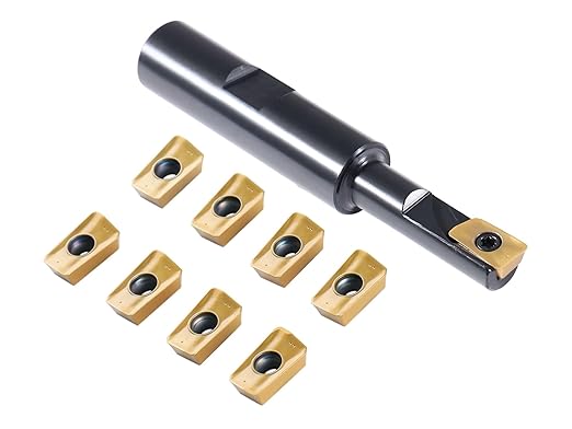 Accusize Industrial Tools 3/8" 90째 Square Shoulder Indexable End Mill w/ 10 add'l APKT11T308 Inserts, 1/2" Shank, 3" OAL, 0.433" ap, 1 Flute, APKT11T308 Carbide Insert, 0056-0912+0056-1130