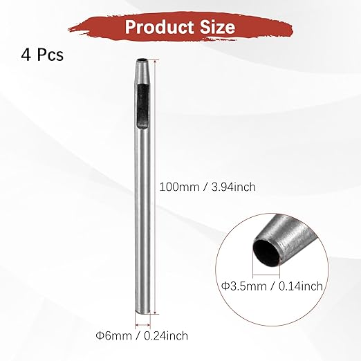 3.5MM Leather Hole Punch Tool [4PCS] - Metal Round Belt Hole Puncher Use for Leather Working & Belts & Watch Band & Paper & Plastic - [Silver Tone] Round Hollow Tools