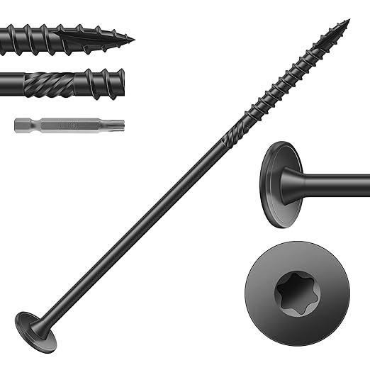 #14 x 5 Inch Outdoor Structural Wood Deck Screws (19Pcs/1lb), Carbon Steel, Black, Flat Head, Rust Resistant Epoxy Coated, T30 Star Bit