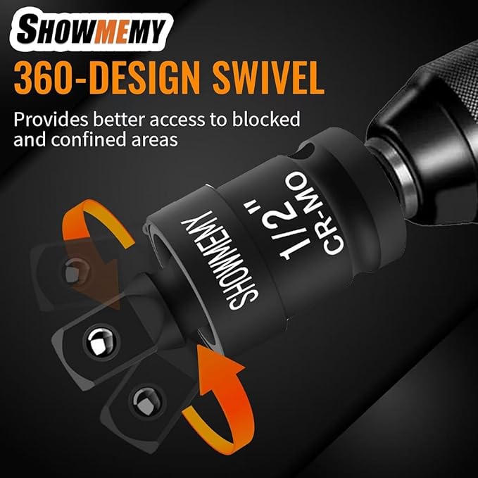 Swivel Socket Set, 10 Pcs Impact Swivel Socket Set with 3 Pcs Impact Socket Adapter, and 4 Pcs Reducer Set(1/2" to 3/8"), Cr-Mo Steel, 1/4-Inch, 3/8-Inch, 1/2-Inch Drive/Adapter