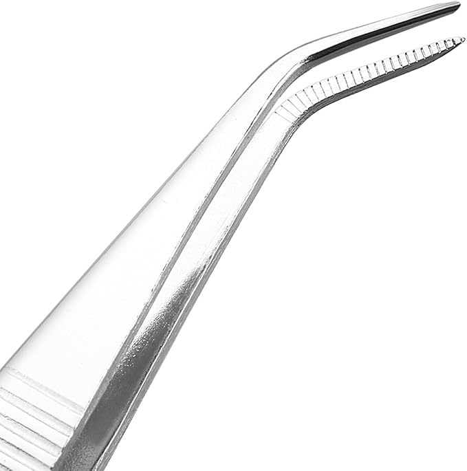 uxcell 2 Pcs 5.5-Inch Stainless Steel Tweezers with Curved Pointed Serrated Tip