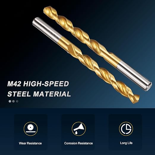 PATIKIL 9.9mm Drill Bit, M42 8% Cobalt High-Speed Steel Jobber Straight Shank 135° Titanium Nitride (TiN) Coated for Hard Metal Stainless Steel - 1 Pack