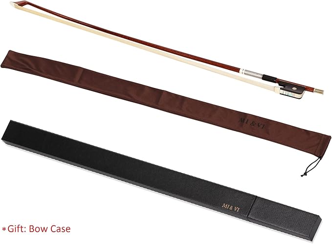 MI&VI CB-795 Professional Pernambuco Wood Skin Carbon Fiber Cello Bow (Full Size 4/4) with High-Density Bow Case Included | Well Balanced | Perfect Weight | Mongolian Horse Hair - MIVI Music