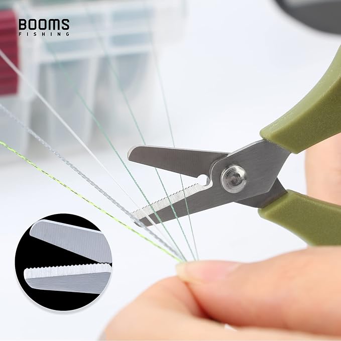 Booms Fishing Fishing Scissors for Braided Line, Fishing Line Cutter Saltwater and Freshwater, Fishing Serrated Shears with Retractor, S01