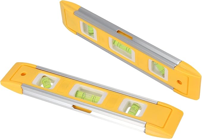 6 Pack 9 Inch Magnetic Torpedo Level with 45, 90, 180 Degree Bubbles, Plastic Shell Shock Resistant Torpedo Level, Yellow Spirit Level Measuring Tool